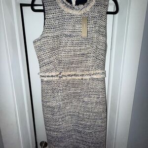 J. Crew Black and Cream Tweed Midi Dress